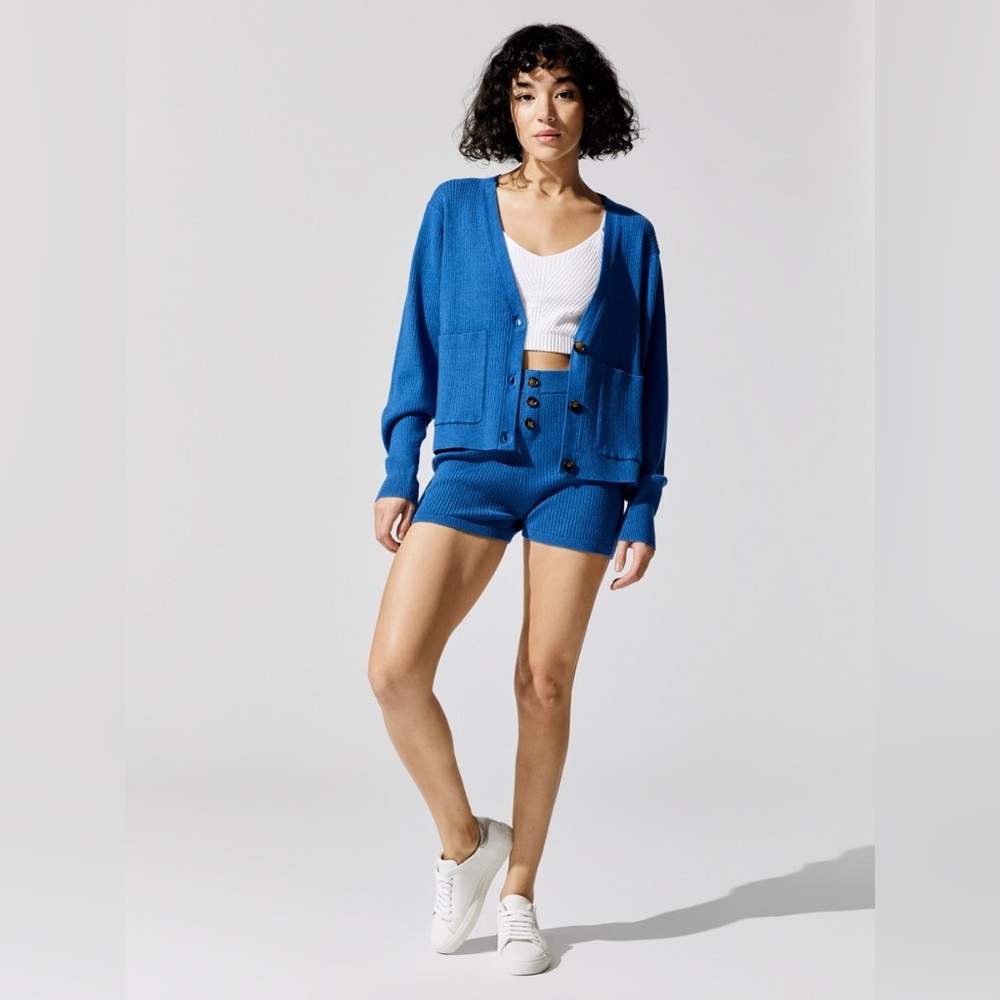 Carbon38 Ribbed Knit Blue Cardigan, Size XL